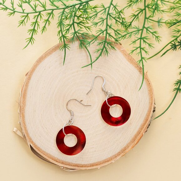 Recycled World War II Ruby Beer Bottle Glass Hoop Earrings - Picture 3 of 6